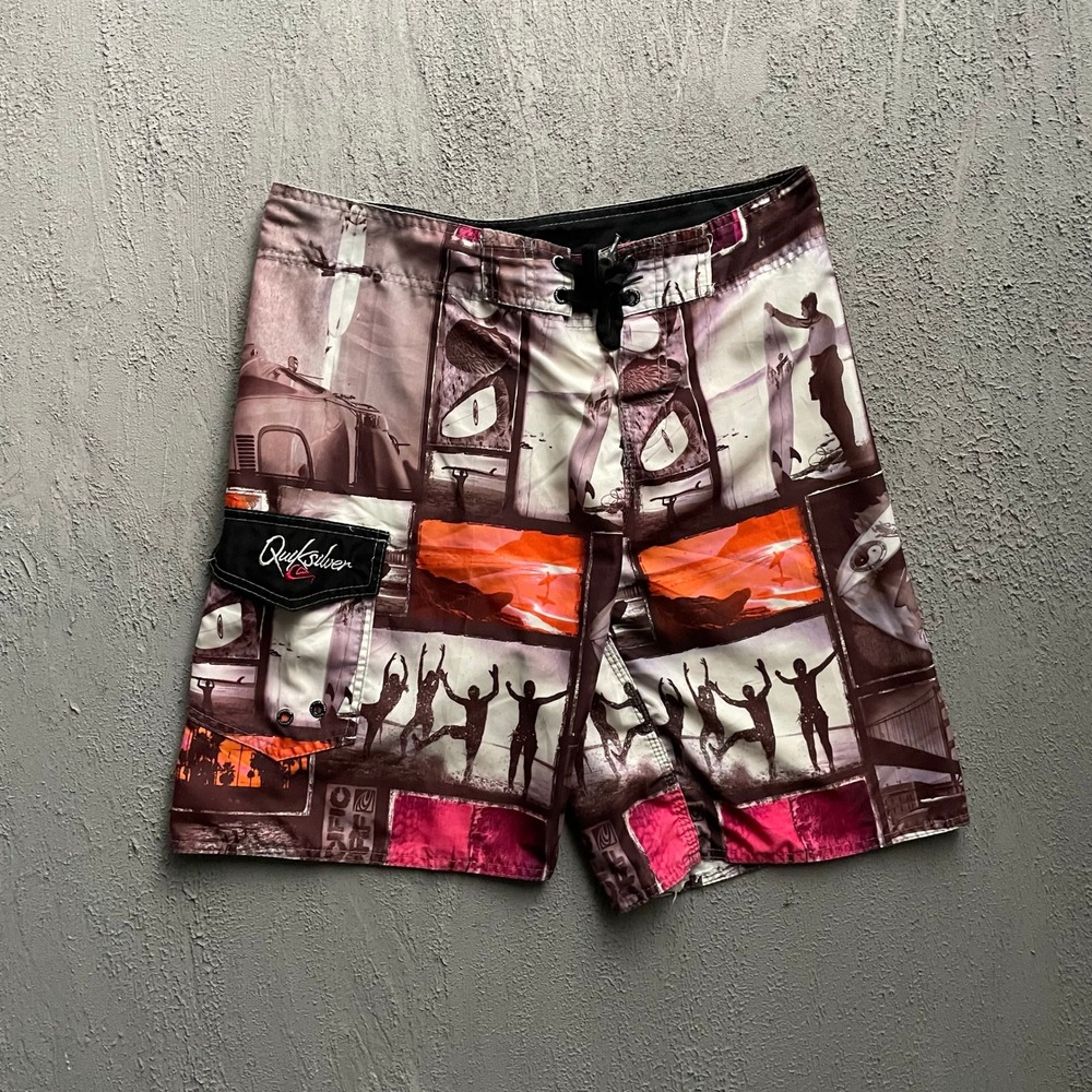 Vintage Quiksilver Shorts Mens 34 orangee Y2K Photo Print Board